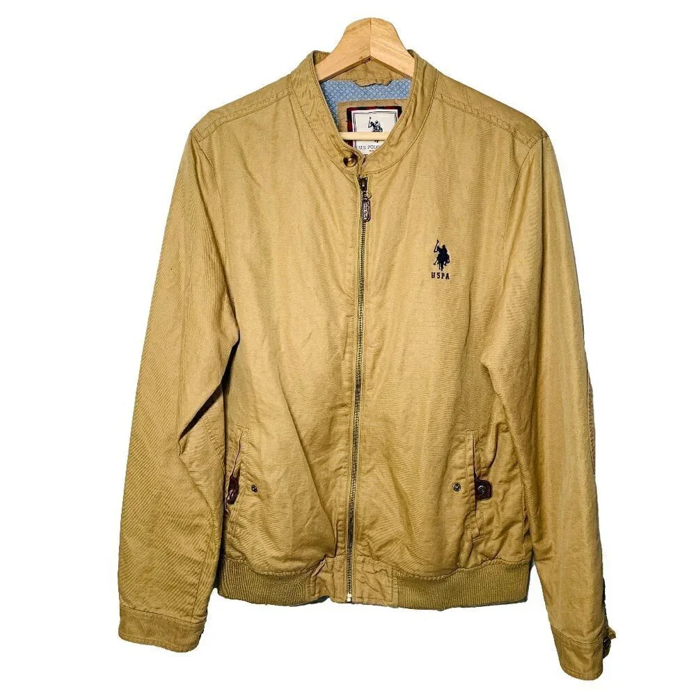 U.S. Polo Assn Men's M Medium Full Zip Solid Cotton Linen Blend Bomber Jacket
